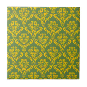 French Empire Damask in Yellow and Palm Green Ceramic Tile