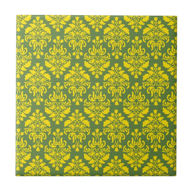 French Empire Damask Yellow and Palm Green Tile (Front)