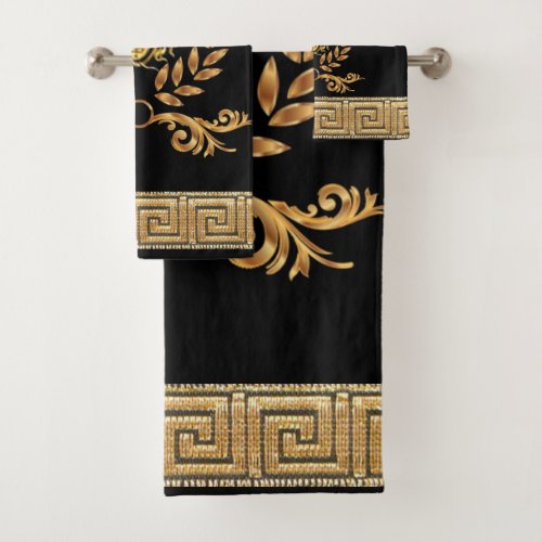 French Empire Golden Medusa Laurel Wreath Bath Towel Set