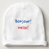 French & English Baby: "Bonjour!" and "Hello!" Baby Beanie (Front)