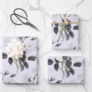 French Engraved Floral Toile-Grey, Pink, Blue Wrapping Paper Sheets