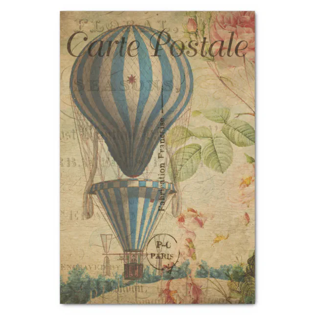 French Ephemera Blue Hot Air Balloon Decoupage Tissue Paper Zazzle