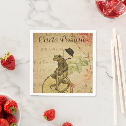 French Ephemera Frog Riding Bicycle Floral 
