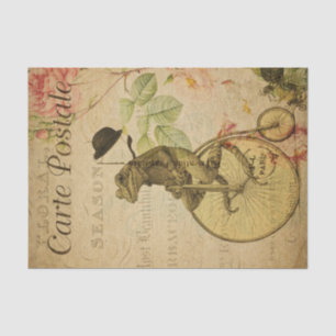 French Ephemera Frog Riding Bicycle Rose Decoupage Tissue Paper