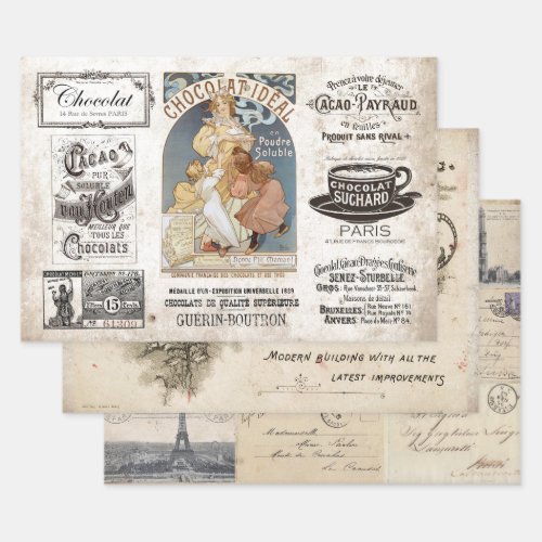 FRENCH EPHEMERA HEAVY WEIGHT DECOUPAGE WRAPPING PAPER SHEETS