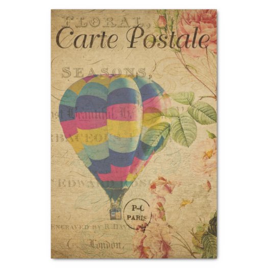 French Ephemera Hot Air Balloon Floral Decoupage T