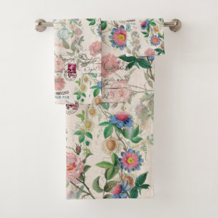 French Ephemera Passionflower Rose Bath Towel Set