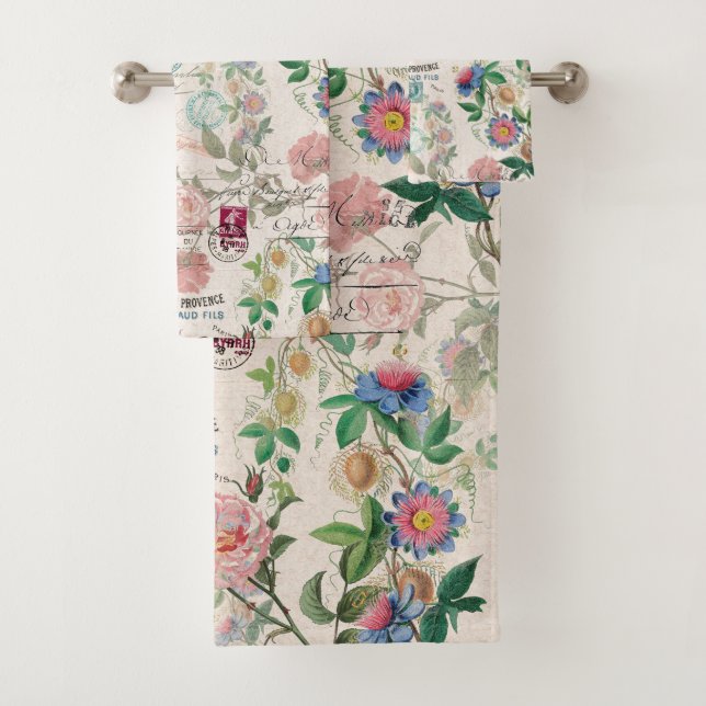 French Ephemera Passionflower Rose Bath Towel Set (Insitu)