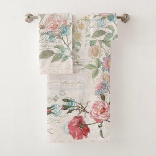 French Ephemera Passionflower Rose Bath Towel Set