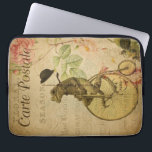 French Ephemera Postcard Frog Riding Bicycle Rose Laptop Sleeve<br><div class="desc">Vintage style laptop sleeve with this replica of a vintage floral French postcard featuring a frog riding bicycle and pink roses makes an amazing gift for vintage lover.</div>