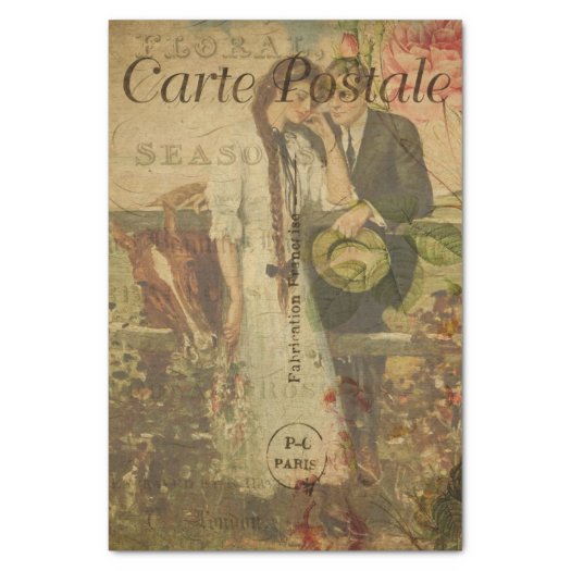 French Ephemera Romantic Couple Floral Decoupage