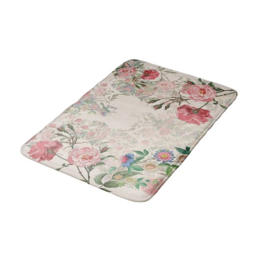 French Ephemera Rose Passionflower Floral Bath Mat | Zazzle