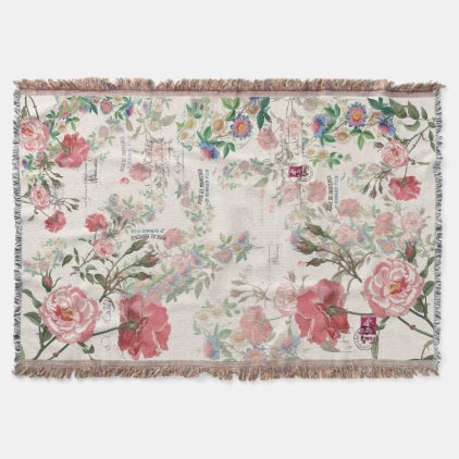 French Ephemera Rose Passionflower Throw Blanket
