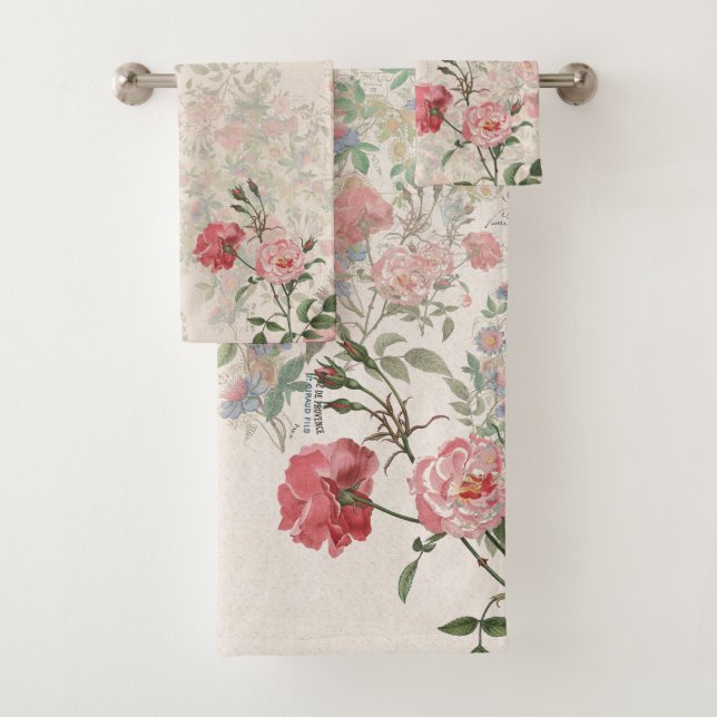 French Ephemera Rose Passionflowers Bath Towel Set (Insitu)