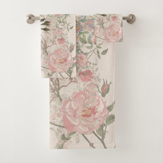 French Ephemera Rose Passionflowers Bath Towel Set (Insitu)