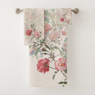 French Ephemera Rose Passionflowers Bath Towel Set
