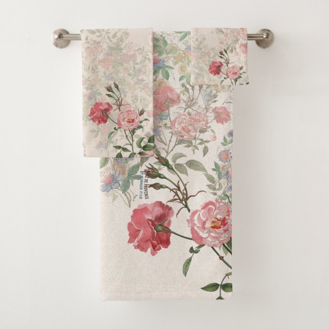 French Ephemera Rose Passionflowers Bath Towel Set (Insitu)