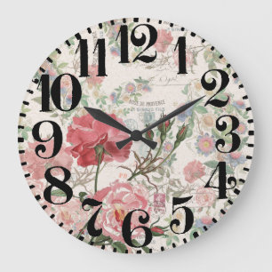 French Ephemera Roses Floral Big Number Wall Clock