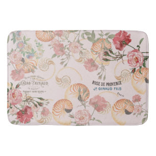 French Ephemera Roses Seashells Floral Bath Mat