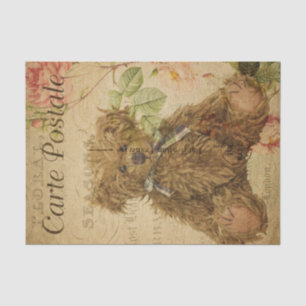 French Ephemera Teddy Bear Roses Floral Decoupage  Tissue Paper