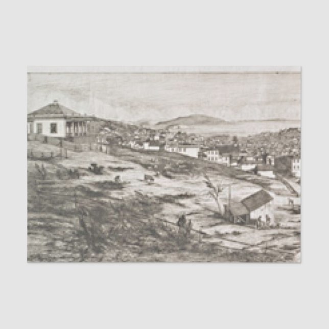 French etching of city and bay San Francisco Tissue Paper (Front)