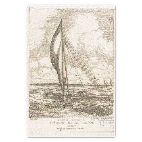 French Etching of Sailboat on Open Water Tissue Paper