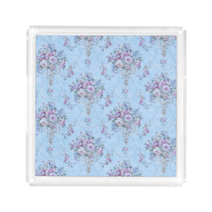 French European Blue White Victorian Style Floral Acrylic Tray