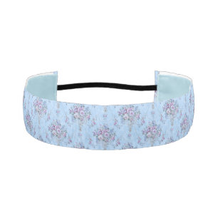 French European Blue White Victorian Style Floral Athletic Headband