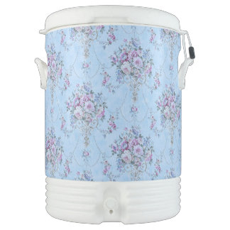 French European Blue White Victorian Style Floral Beverage Cooler