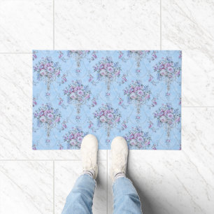 French European Blue White Victorian Style Floral Doormat