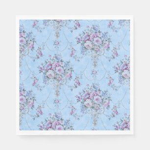 French European Blue White Victorian Style Floral Napkins