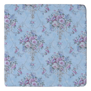 French European Blue White Victorian Style Floral Trivet