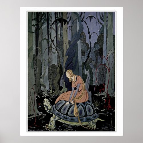 French fairy tales Blondine on turtle Poster