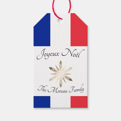 French Family Name Joyeux Nol Flag and Snowflake Gift Tags