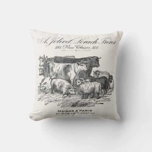 French farm animals reversible pillow with toile