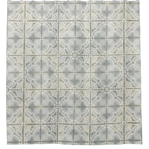 French Farm House Vintage Gray Tile Pattern Shower Curtain