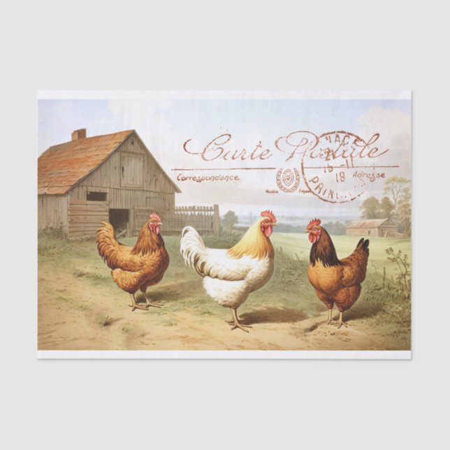 French Farmhouse Chicken Barn Hen Bird Decoupage  Tissue Paper (Front)