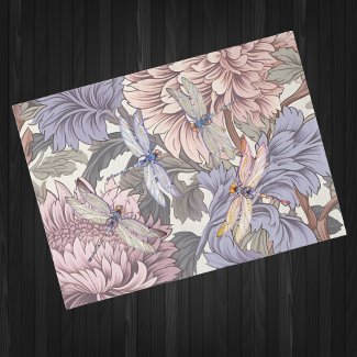 French Farmhouse Floral Lavender Pink Dragonflies
