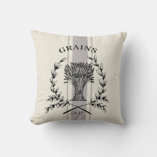 French Farmhouse grain vintage wreath faux linen Throw Pillow