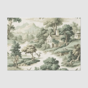 French Farmhouse Green Toile Village Pattern Tissue Paper