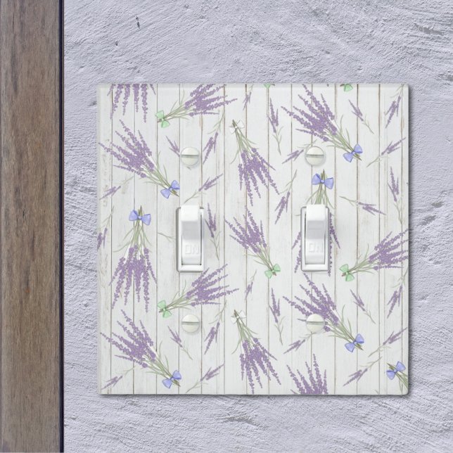 French Farmhouse Lavender Bundle and Bows Pattern Light Switch Cover (A lavender flower bundle double toggle wall switch plate can add charm to any room.)