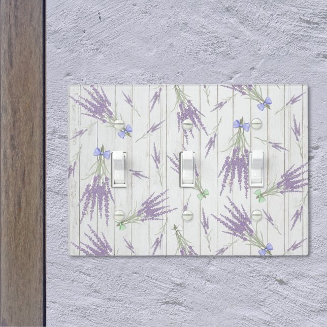 French Farmhouse Lavender Bundle and Bows Pattern Light Switch Cover (Add a splash of color to any wall with a lavender flower bundle pattern wall switch plate.)