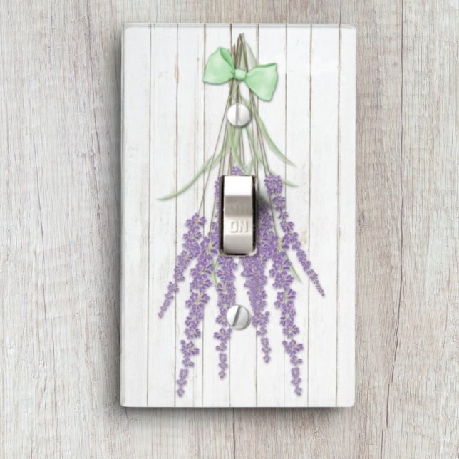 French Farmhouse Lavender Bundle Green Bow Light Switch Cover (single toggle light switch wall plate lavender bundle green bow)
