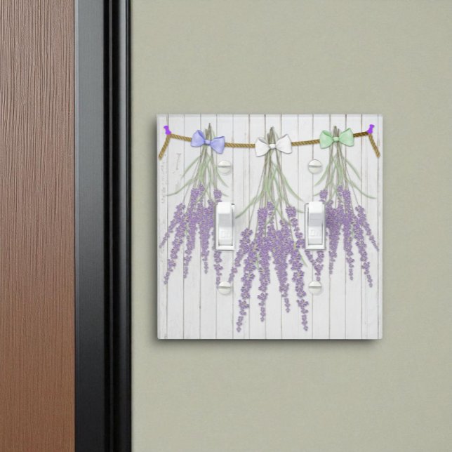 French Farmhouse Lavender Bundles and Bows Light Switch Cover (two toggle light switch on wall)