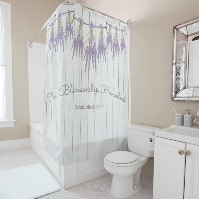 French Farmhouse Lavender Bundles Template Shower Curtain (In Situ)