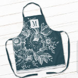 French Farmhouse Peony Monogram Dark Turquoise Apron<br><div class="desc">Personalize this chic,  modern adult apron with your monogram! This elegant apron has your custom initials on a gorgeous dark turquoise floral peony vintage french farmhouse design.</div>