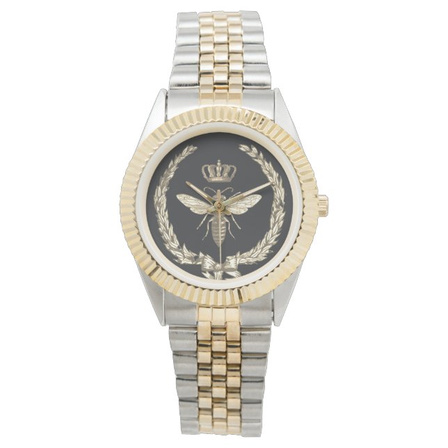 French Farmhouse Queen Bee with Crown & Wreath Wat Watch (Front)