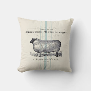 French Farmhouse sheep faux linen Throw Pillow