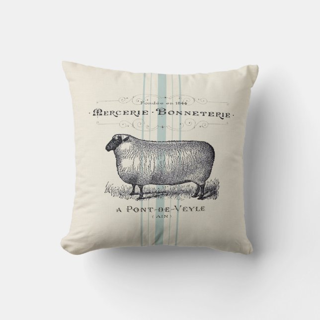 French Farmhouse sheep faux linen Throw Pillow (Front)