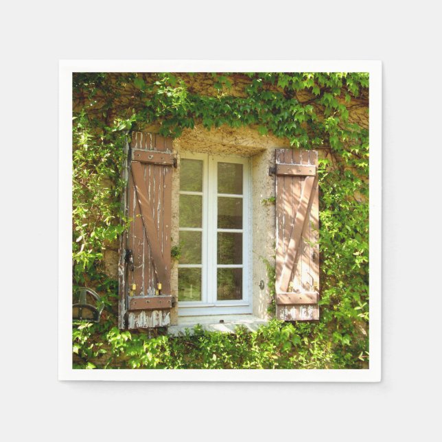 French Farmhouse Window & Shutters Paper Napkins (Front)